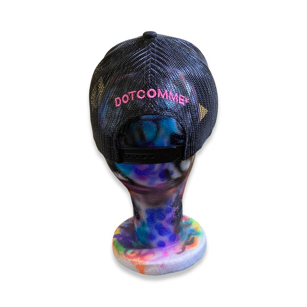 NEW* Black "DOTCOMME* TRUCKER" Hat (pink & peach)