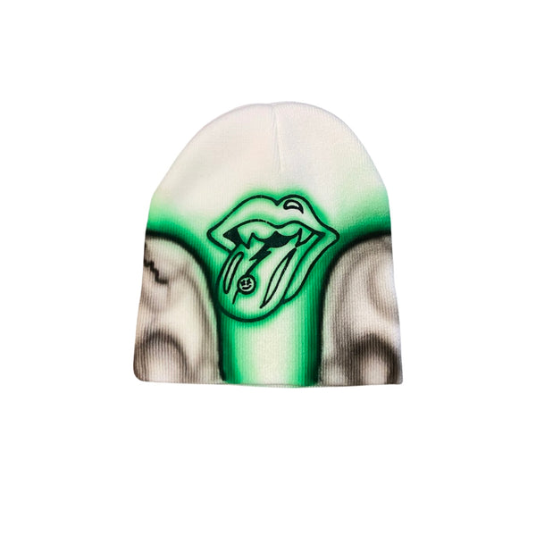 "Airbrushed Skull Beanie" White and green