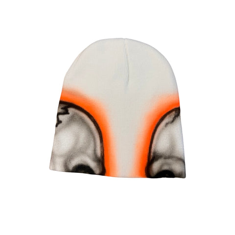 "Airbrushed Skull Beanie" White & Orange