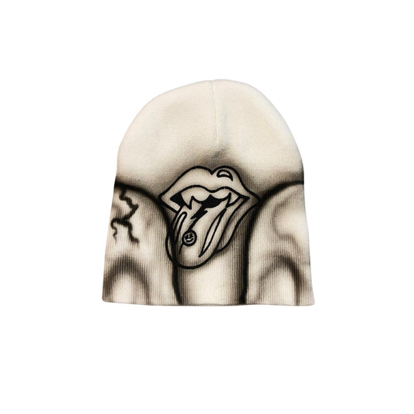 "Airbrushed Skull Beanie" White and Black