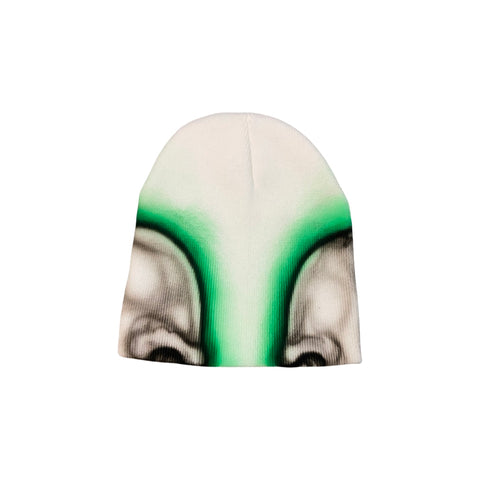 "Airbrushed Skull Beanie" White and green