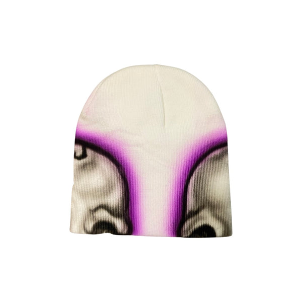 "Airbrushed Skull Beanie" White & Purple