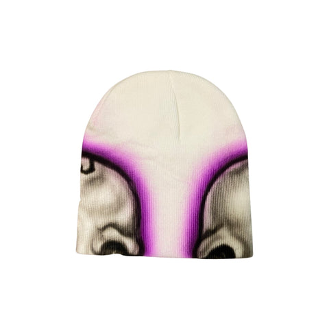 "Airbrushed Skull Beanie" White & Purple