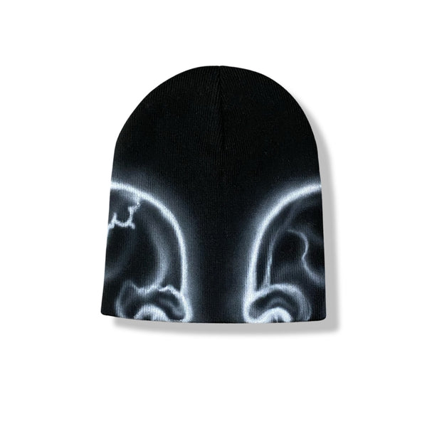 "Airbrushed Skull Beanie" Black & White